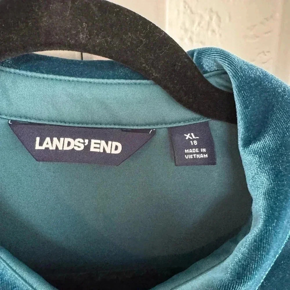 Lands End Holiday Velvet Teal Button Down - Women’s xl - Picture 3 of 4